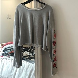 Honey punch cropped sweater with rose sleeve
